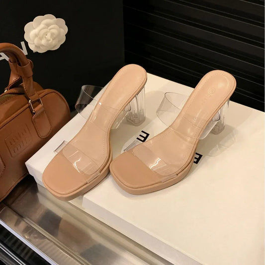 Summer Women Pumps Sandals PVC Jelly Slippers Open Toe High Heels Women Transparent Perspex Slippers Shoes Heel Clear Sandals