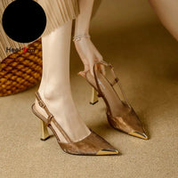Women's Pumps Sexy Stiletto Sandals Fashion Metallic Pointed Toe Rear Hollow Out High Heels Single Shoes Lady Sandals