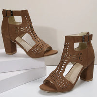Women Fashion Strap Sexy High Heel Sandals Woman Roman Hollow Pumps Lace-up Peep Toe Sandals Casual Chunky High-heeled Sandals
