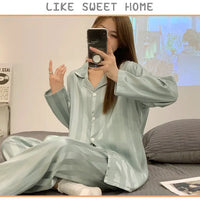 Striped Satin Pajamas Women Jacquard Loungewear Long Sleeve Trousers Two-Piece Set Solid Color Roll-Neck Cardigan Sleepwear