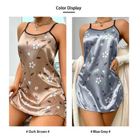 Women's Sleepwear Summer Floral Print Satin Nightgown Casual Sleeveless Backless Slip Night Dress Sexy Nightdress Home Clothes