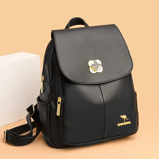 Soft Leather Dual-Shoulder Bag Student Backpack Travel Versatile Women's Bag