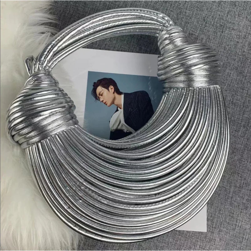 Fashionable Hand-Knitted Noodle Bag Women's Shoulder Bag Urban Minimalist Style Dumpling Bag Versatile Knot Design PU Material