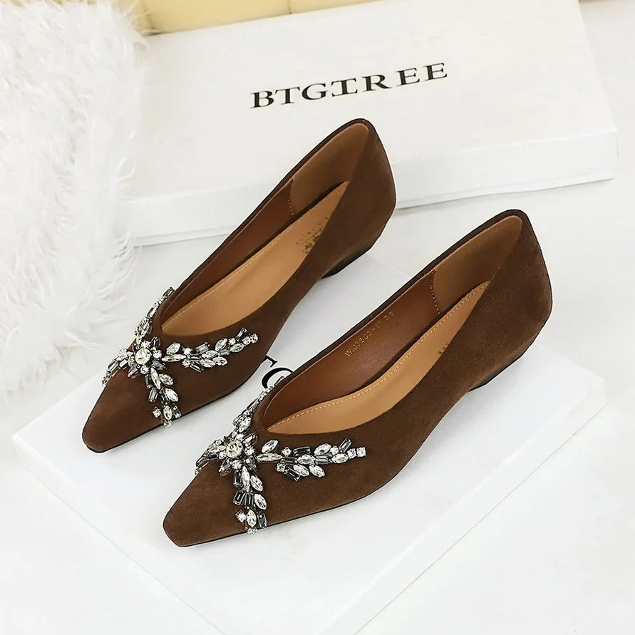 New Spring Crystal Women Mary Jane Shoes Fashion Shallow Slip on Elegant Party Dress Low Heel Shoes