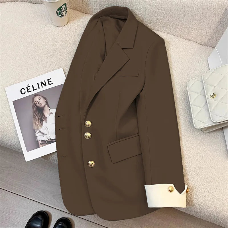 Fashion Women’s Casual Elegant Trendy Solid Color Single-breasted Long Sleeve Suit Blazers Female Clothes Coats Tops - Natalia Home Fashion