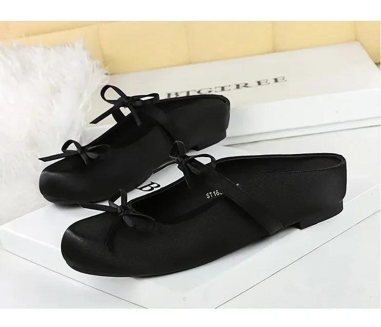 Ladies Slippers Bowknot Silks Satins Women Shoes Round Head Women Sandals Summer Shoes Women Slippers