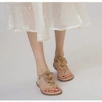 Womens Bohemian Floral Rhinestone Sandals Elegant Crystal Flower Décor Elastic Ankle Strap Soft Cushioned Insole Non Slip Sole