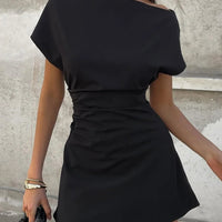 FDEY
 Fashion Chic Solid Skew Collar Slim Fit Women Dresses Mini A-Line Causal Simple Black Short Frocks Natalia Home Fashion    Natalia Home Fashion