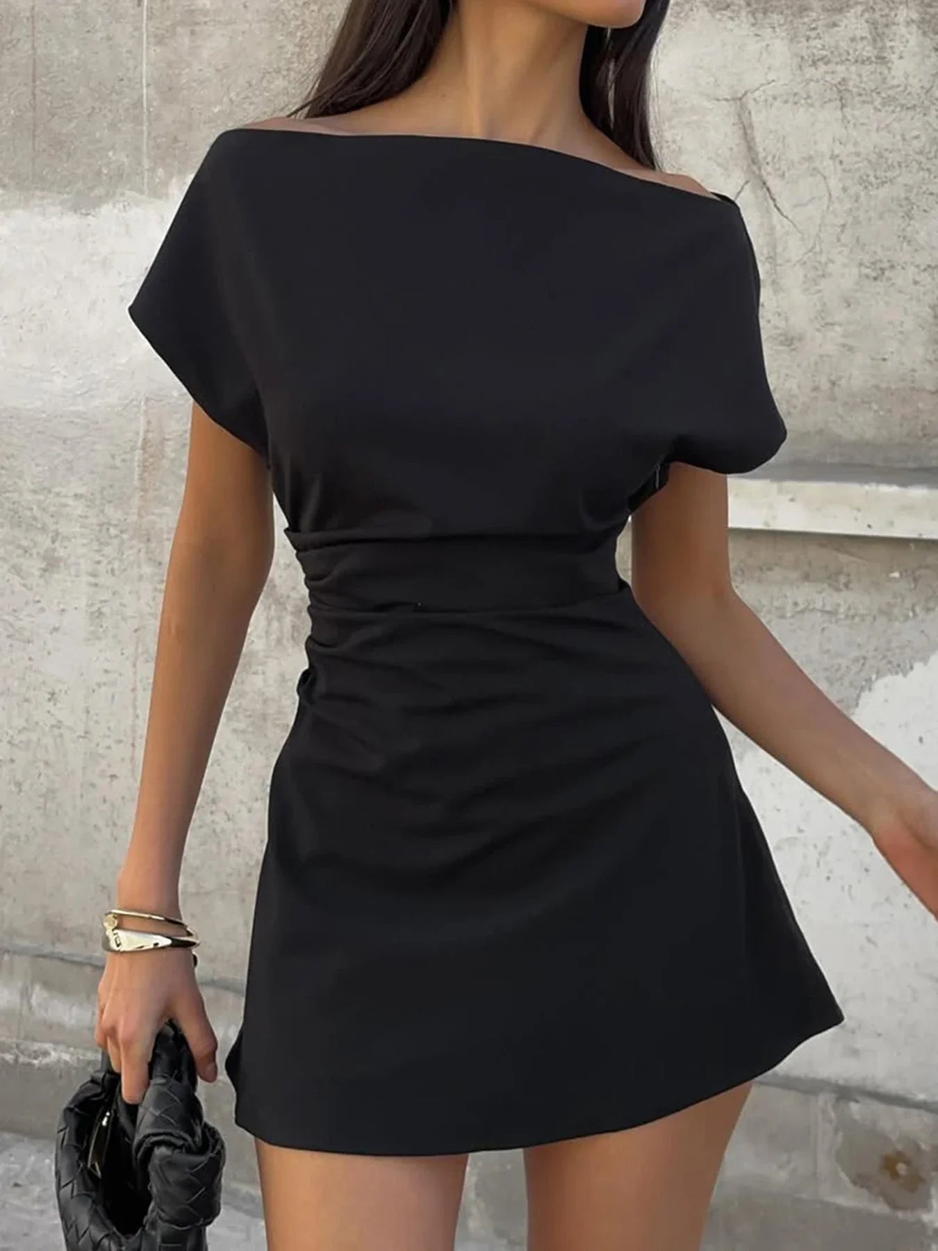 FDEY
 Fashion Chic Solid Skew Collar Slim Fit Women Dresses Mini A-Line Causal Simple Black Short Frocks Natalia Home Fashion    Natalia Home Fashion