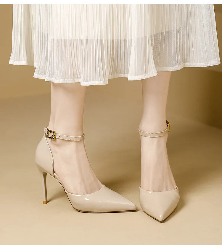Pointy Toe Elegant Women Shoes Stilettos Office Sandals For Ladies Cover Heel Ankle Strap Sandals