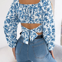 Spring Square Neck Backless T-shirt Casual Women Long Sleeve Bodycon Crop Top Club Short Tops