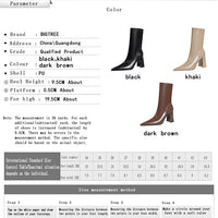 Mid-Calf Boots Chunky Block Heels Women Boots Pointed High-Heeled Boots Lady Pu Leather Boots Autumn Winter Shoes