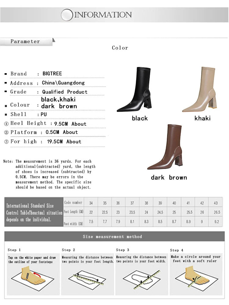 Mid-Calf Boots Chunky Block Heels Women Boots Pointed High-Heeled Boots Lady Pu Leather Boots Autumn Winter Shoes
