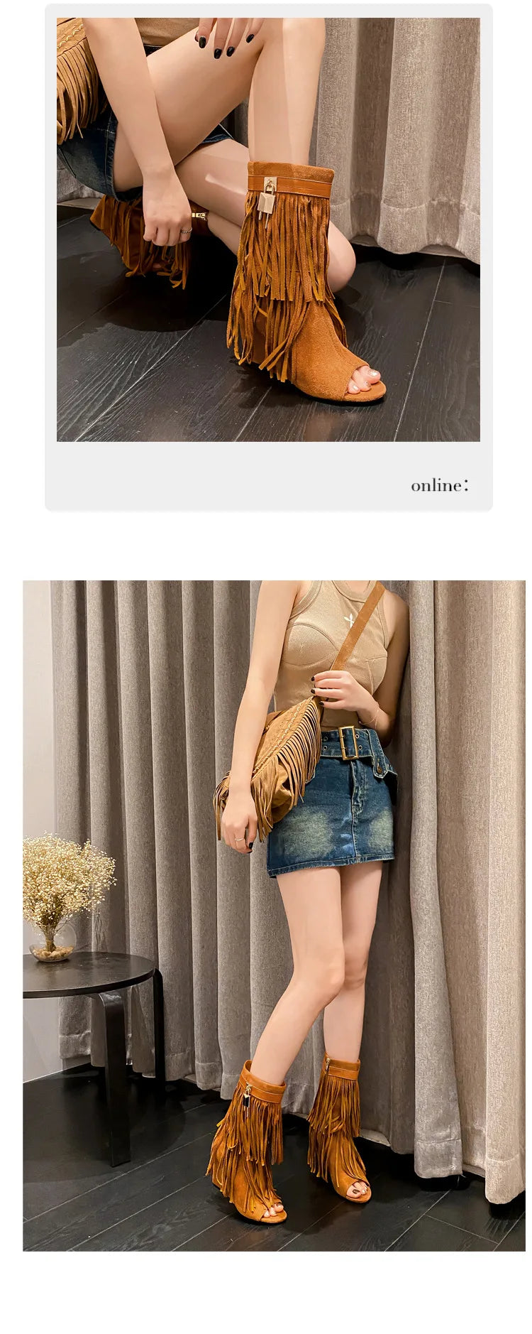 Designer Fringe Wedges Boot Sandals Woman High Heels Open Toe Party Prom Shoes Sexy Zipper Female Pumps Women Boots