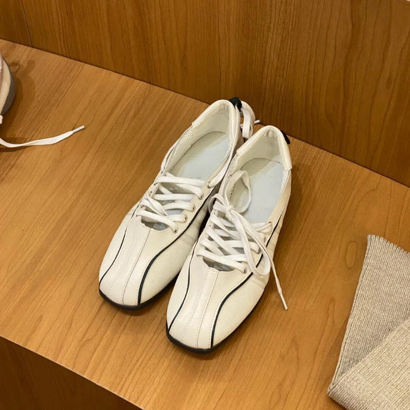 Women's ballet flats Fashion Korean ballet style lace-up retro casual shoes Comfortable lightweight ballet sneakers