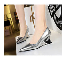 Spring Fashion Pointed Toe Pumps Woman Metal Decoration Wedges Heels Elegant Ladies Shoes