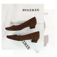 Women Fashion Style Quality Square Toe Low Heel Pumps Lady Prom Suede Shallow Mouth Thick High OL Single Shoes