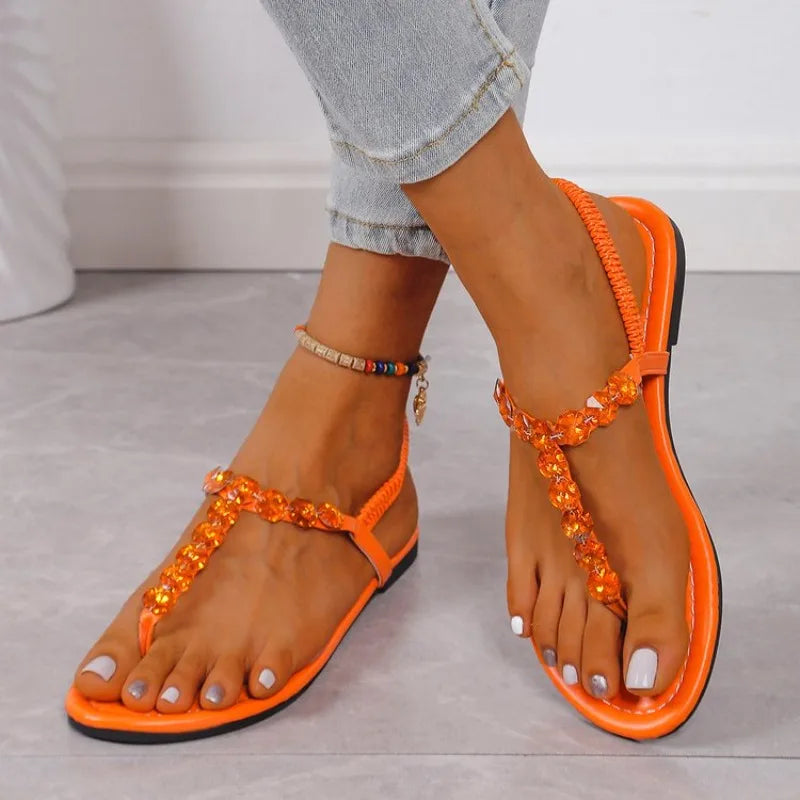 Sandals Summer Elastic Strap Casual Women's Sandals Fashionable Flat Soft Comfortable Slide for Women