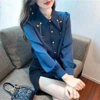 Early Pure Color Long Sleeve Polo Collar Women's Shirt Inner Wear French Style Elegant