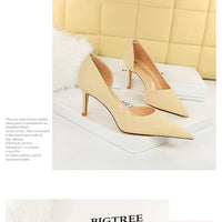 Women Medium Heels 7.5cm High Heels Lady Wedding Stiletto Low Heels Female Fetish Fashion Leather Office Party Event Shoes