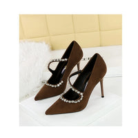 Banquet Pointed Toe High Heels Diamond Chain One-Strip Thin Heel Super High Heels Light Mouth Elegant Lace-Up