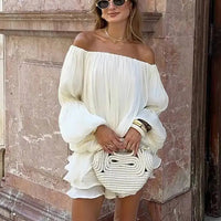 LGRQ 2026 Summer Women Dress Romantic French-style Lantern Sleeves Off-shoulder Mermaid Dress With Shiny Silk Unique Design Natalia Home Fashion    Natalia Home Fashion