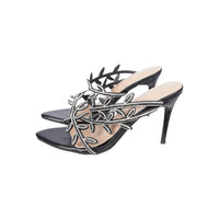 Comfortable Fashionable round Toe Mid Heel Slip on Sandals Glitter Water Diamond Casual Slipper Square Head Rubber Outsole