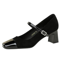 Leopard Print Women Pumps Suede Middle Heel Shoes Sexy Mary Jane Shoes Rhinestone Buckle Ladies Shoe Square Head