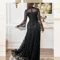 Black Lace Mermaid Elegant Evening Dress for Women High Neck Long Sleeve Sequins Party Dresses Prom Gowns Wedding