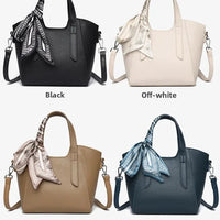 Pure Leather Cowhide Single Shoulder Crossbody Bag Ladies Handbag Fashion Bucket Bag Simple Basket Comes with Scarf