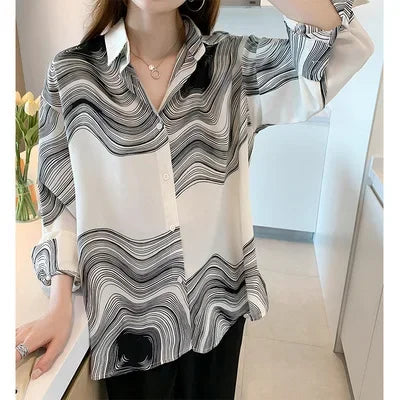 Design Sensation Casual Commute Women's Shirt Loose Fit Stylish Slimming Versatile Autumn New Korean Style Button up Top