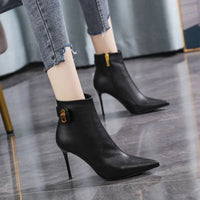 Slimming High Heel Short Boots Women's Pointed Toe Thin Heel Elegant Fashion Ankle Boots Style Fur Lined - Natalia Home Fashion