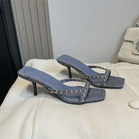 Women Shoes Modern Slippers Metal Rivet Designer Summer Party Shoes Women Mules Slides
