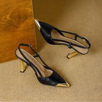Women's Pumps Sexy Stiletto Sandals Fashion Metallic Pointed Toe Rear Hollow Out High Heels Single Shoes Lady Sandals