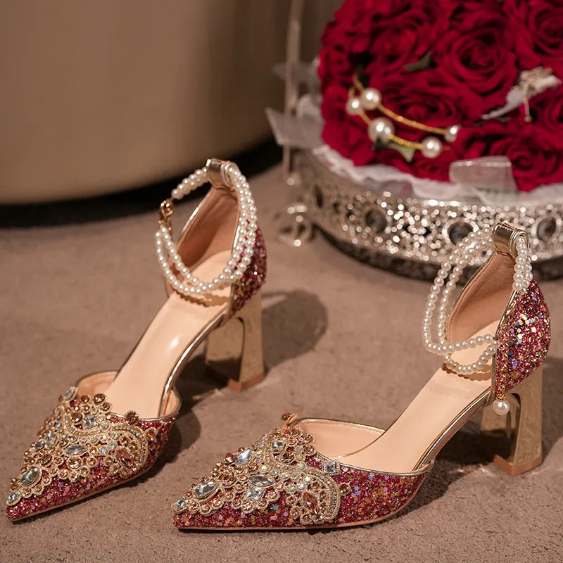 Crystal Women Wedding Shoes Rhinestone High Heels Ankle Strap Stilettos Women Crystal Party Dress Sandals