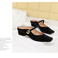 European Style Light-Mouthed Half-Slippers Women Wearing Thick Heels And Square-Toe Mary Jane Shoes One-Strap