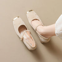 Retro Square Head Mary Jane Shoes Women Comfortable Slip-On High Heels Casual Velvet Upgraded Rubber Sole