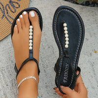 Slippers Sandals Women Fashion Casual Beach Outdoor Flip Flop Sandals Beads String Ladies Flat Slippers with Beed Pearls slip on