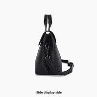 Large Capacity Ladies Handbag Fashion Woven Pattern Shoulder Bag Vintage Style Polyester Lining Soft PU Leather Material Commuter Bag