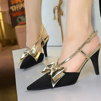 French Style Velvet Pointed Toe High Heels Hollow out Embroidery Butterfly Knot Party Shoes Women's Low Heel Single Shoes