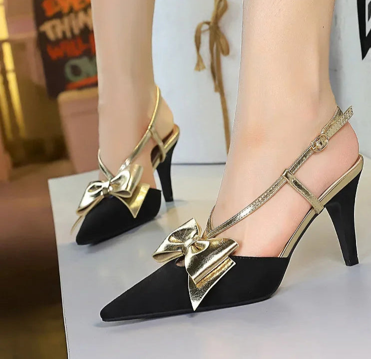 French Style Velvet Pointed Toe High Heels Hollow out Embroidery Butterfly Knot Party Shoes Women's Low Heel Single Shoes