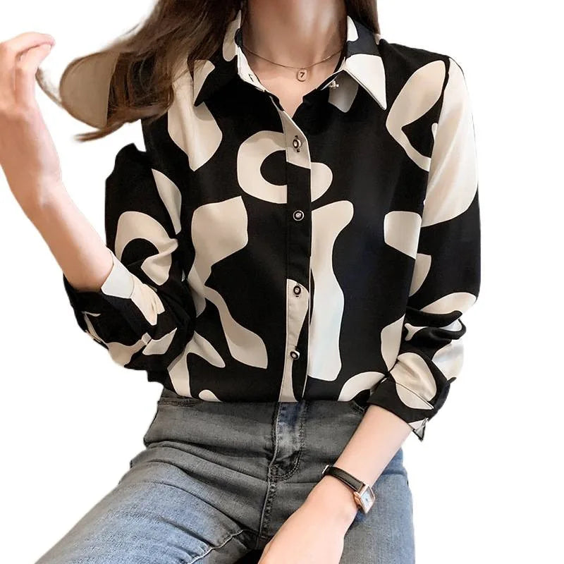 Elegant Long Sleeve Floral Print Chiffon Shirt Women's Versatile High-End Fashion Top Spring City Style Commute Shirt