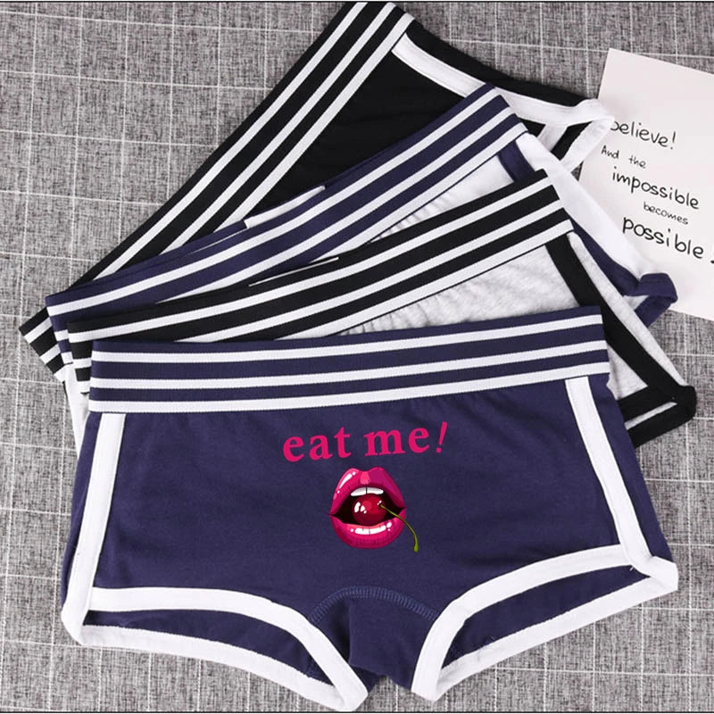 Fashion Girls Boxer EAT ME Cherry In The Mouth Cotton Underwear Sexy Boys shorts for Women Ladies Shorts Comfortable Home Panties
