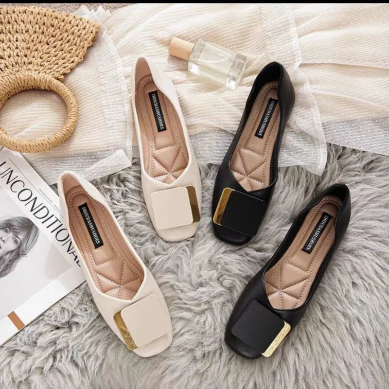 Flat Shoes Women New Fashion Square Breathable Casual Black Comfortable Work Shoes Soft Women's Loafers Shoes