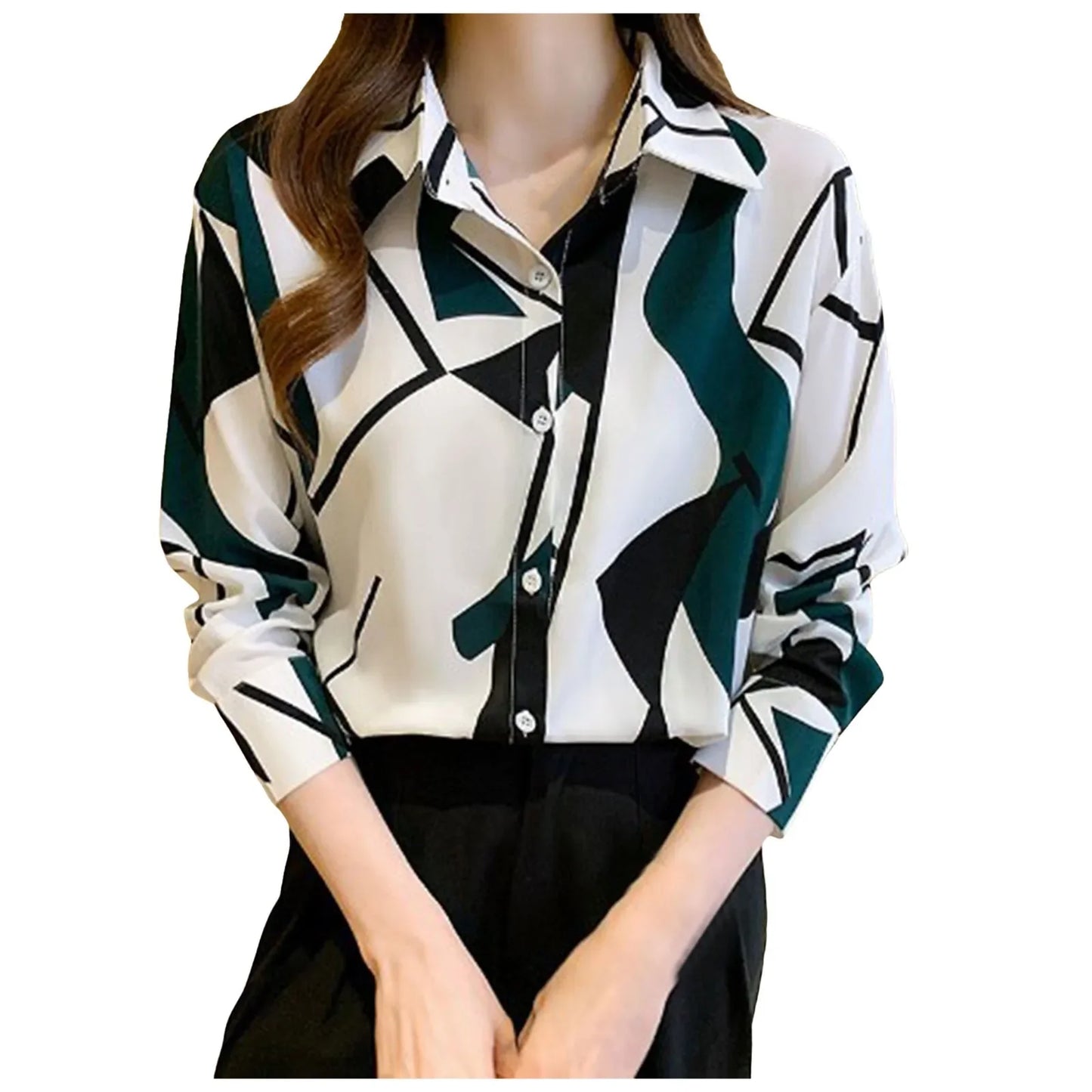 Women Temperament Print Shirt Long Sleeve Fashion Loose Shirts Ladies Lightweight Work Blouse