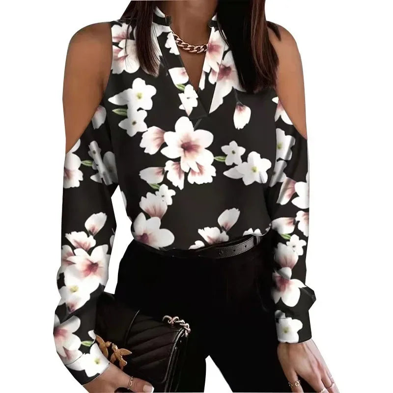 Long Sleeve Lace-up Shirt Women's Fashion Trendy Floral Print Loose Fit Semi formal Blouse