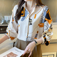 Spring Chiffon Shirt Women's Long-sleeved Printed Color Niche Chiffon