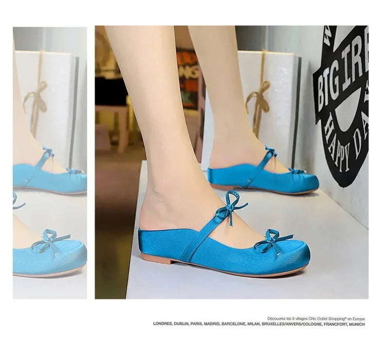 Ladies Slippers Bowknot Silks Satins Women Shoes Round Head Women Sandals Summer Shoes Women Slippers