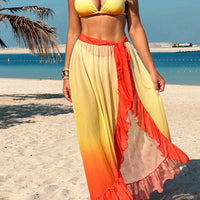 Bather Bathing Suit Swim Brazilian With Sarong Halter Gradient Bikini Women Swimwear Female Swimsuit Three-pieces Bikini set