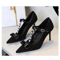 Banquet Bow Rivet T-button Pointed Head High Heel Women's Single Shoes